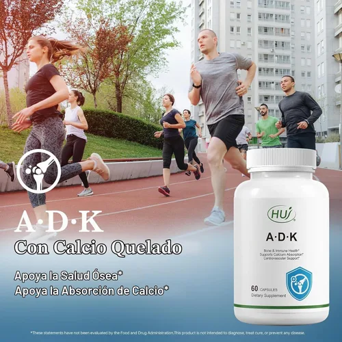 Vista 2 de HUJ Suplemento ADK, 60 cápsulas, calcio, vitaminas A, D3, K2 (MK-7)