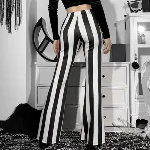 Vista 3 de Maryia Pantalones acampanados de cintura alta con estampado de rayas, talla grande, casual, pierna ancha, a la moda, pantalones de palazzo