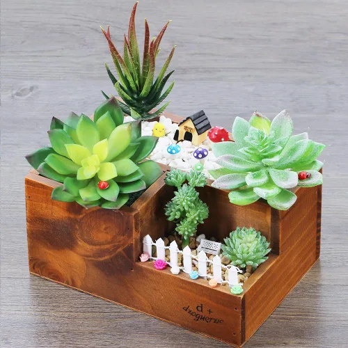 Vista 4 de Supla 5 piezas surtidas de plantas suculentas artificiales sin maceta, pequeños cactus verdes, selecciones de Echeveria, suculentas falsas a granel