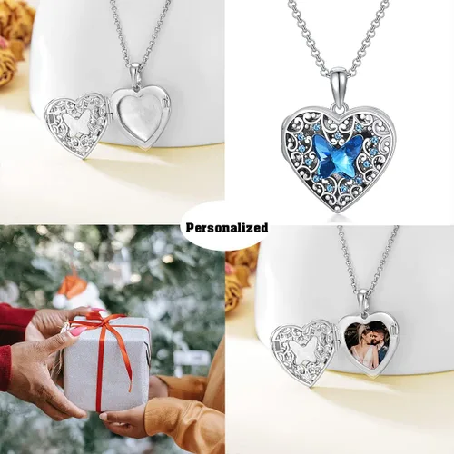 Vista 3 de Dorunmo 925 Sterling Silver Heart Locket Necklace That Holds Pictures Photo Locket Necklace