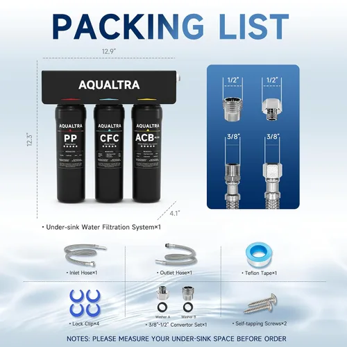 Vista 9 de AQUALTRA USF-3B-10 Sistema de filtro ligeramente alcalino para debajo del fregadero, 8K-32K Gal, reduce PFOA, PFOS, cloro, plomo, mercurio