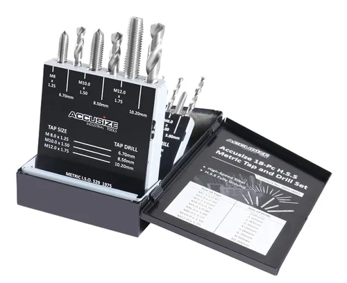 Vista 8 de Accusize Industrial Tools Juego de taladro y desbarbe de 18 piezas, H.S.S. métrico, 0001-0052 Juego de 18 piezas HSS Macho y Taladro, Métrico