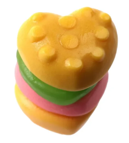 Vista 4 de Patties de cangrejo con forma de corazón de Bob Esponja, 22 unidades, gomitas envueltas individualmente, calcomanías para intercambio de regalos