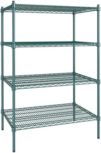 Vista 398 de Kit de 4 estantes de epoxi verde NSF de 21 x 72 pulgadas con postes de 86 pulgadas, estantería de almacenamiento resistente, kit de estantería