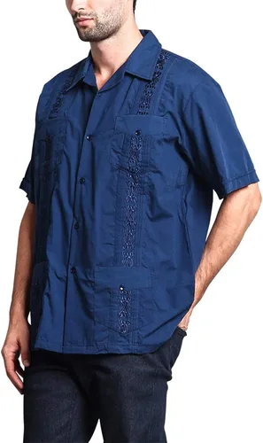 Vista 2 de G-style EE. UU. Remera playera mangas cortas de guayabera cubana para hombres