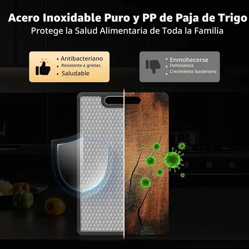 Vista 3 de Tabla de cortar de doble cara, 1 pieza de tablas de cortar de acero inoxidable 316 para cocina, grado alimenticio, malla resistente a los arañazos