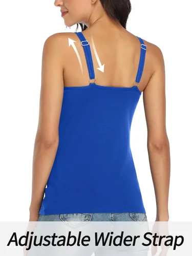 Vista 43 de V FOR CITY Camiseta sin mangas de algodón para mujer con brasier de estante ajustable con correa ancha y tirantes básicos