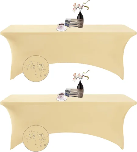 Vista 56 de Paquete de 2 fundas de mesa de elastano impermeables para mesas rectangulares, 6 pies, negras, elásticas, resistentes a manchas, para todas