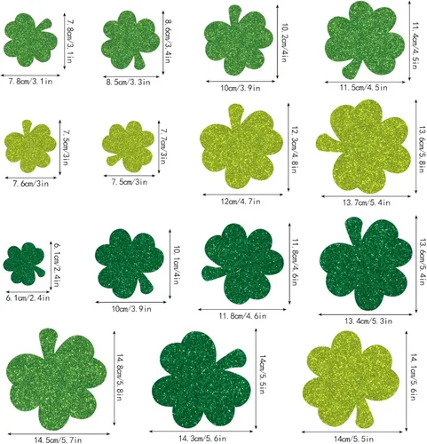 Vista 2 de JarThenaAMCS 15 unidades de imanes para refrigerador del día de San Patricio con purpurina impresa trébol magnético de trébol de la suerte verde