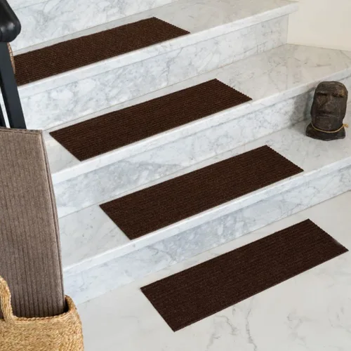 Vista 3 de Halton - Alfombra de algodón para escaleras, color marrón oscuro, apta para mascotas, 9 x 29 pulgadas (13)
