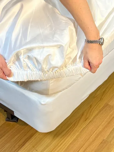 Vista 11 de Effortless Bedding - Sábana bajera semiajustable patentada, 100% algodón egipcio Giza, algodón de fibra extra larga (ELS), tejido satinado de 500