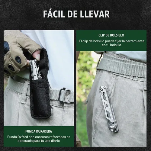 Vista 8 de Mossy Oak - Cuchillo multiherramienta plegable de bolsillo 12 en 1 con funda, cuchillo multiherramienta de acero inoxidable con clip, herramientas