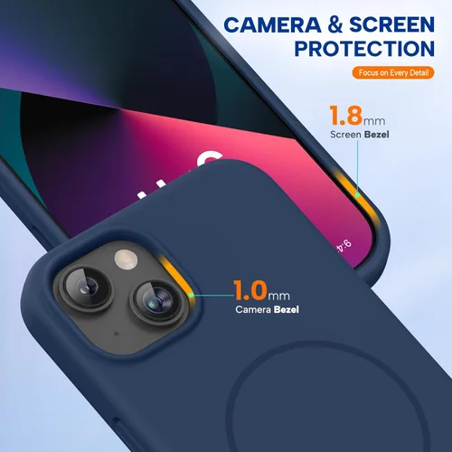Vista 8 de Miracase Funda diseñada para iPhone 13, con protector de pantalla de vidrio templado, forro de microfibra suave antiarañazos, funda de goma de Azul
