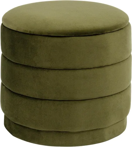 Vista 9 de Otomana redonda de terciopelo de 15.4 pulgadas con tapa reversible, reposapiés otomano circular tapizado con almacenamiento oculto, reposapiés Negro