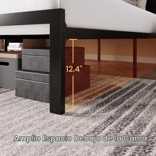 Vista 4 de SHA CERLIN Base de cama de plataforma tamaño individual con estructura de metal, cabecero tapizado de cuero PU con botones, base de colchón con 31.5