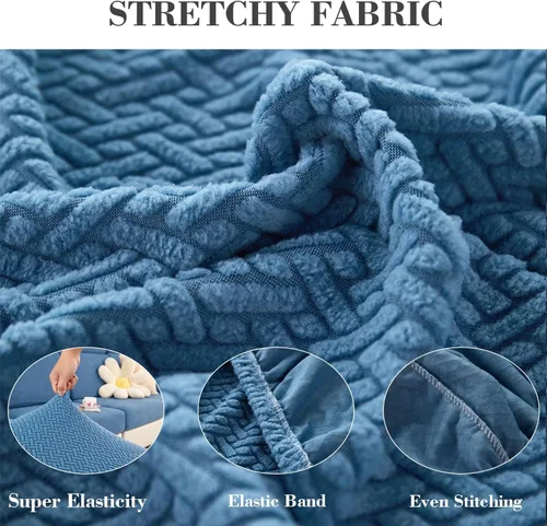 Vista 5 de Fundas de sofá, aptas para mascotas, de cojín universales, elásticas lavables para sofá modular (funda de 2 asientos y diván, con textura color azul)