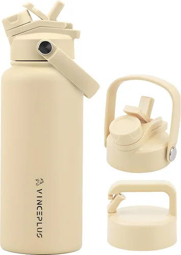 Vista 16 de Botella de agua de acero inoxidable de 32 onzas con tapa 2 en 1, botella de agua aislada al vacío de triple pared, a prueba de fugas, asa