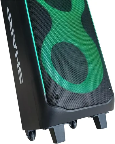 Vista 4 de Sistema de altavoces de fiesta Sharp PS-935 con micrófono - Altavoz portátil Bluetooth - ¡Asa y ruedas estilo maleta! Tonos neutros