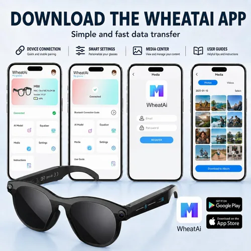 Vista 7 de Gafas Inteligentes con Cámara, Gafas AI, Gafas Bluetooth, Lentes Reemplazables, Batería de 48H para Viajes, Conferencias y Vlogging. Traducción