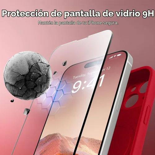 Vista 4 de Funda magnética para iPhone 13, compatible con MagSafe, protección completa de la cámara, protector de pantalla, silicona a prueba de golpes, funda