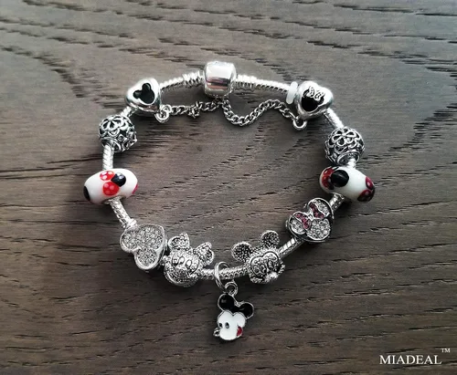 Vista 3 de MIADEAL Pulsera con dijes de plata con tema de ratón