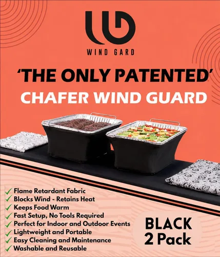 Vista 13 de The Original Patented' - Protector contra el viento para bufés, catering, cubierta para calentador de alimentos, poliéster ignífugo, lavable Negro