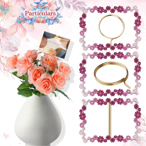Vista 3 de 30 púas florales de alambre de metal de 13 pulgadas de alambre floral para tarjetas, soporte para notas de fotos, soporte para tarjetas de nombre