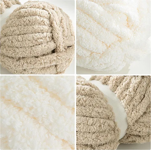 Vista 8 de HOMBYS 4 hilos de felpilla gruesos color crema + 4 caqui para tejer a mano, hilo de ganchillo suave y esponjoso, hilo grande súper voluminoso