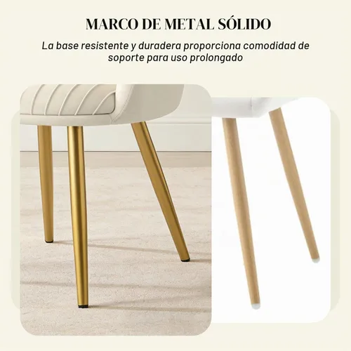 Vista 5 de Boucle - Silla de tocador de maquillaje de terciopelo, moderna silla de escritorio para niñas, sin ruedas, con patas de metal dorado, sillón Beige