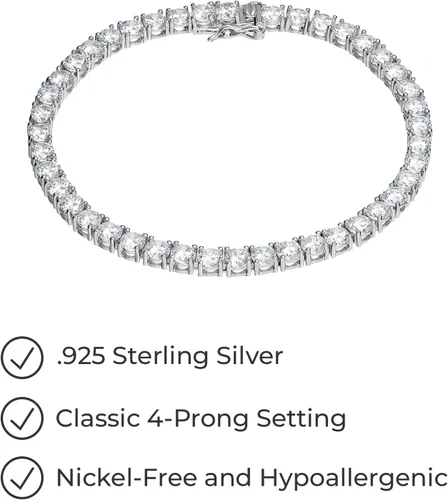 Vista 6 de Tienda Essentials Brazalete de tenis de plata de ley con circonia cúbica de corte redondo