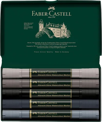 Vista 2 de Faber-Castell Albrecht Durer - Marcadores de acuarela - Tonos grises - Cartera de 5, marcadores de acuarela para adultos