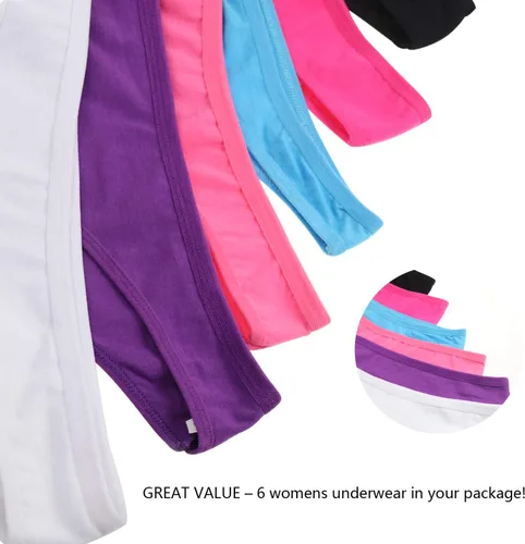 Vista 4 de DRESHOW Paquete de 6 tangas de algodón transpirables y cómodas para mujer, ropa interior de bikini