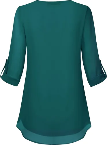 Vista 3 de Bebonnie Blusas de encaje de gasa con cuello en V y manga 34 enrollables para mujer