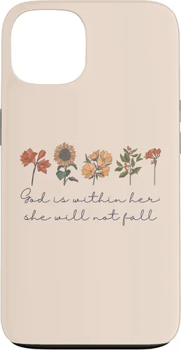 Vista 7 de God is Within Her She Will Not Fall Psalms 46:5 Boho Flowers Case for iPhone 17