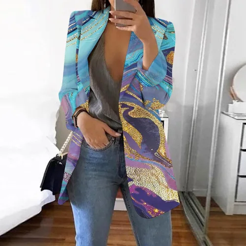 Vista 2 de Cárdigan de manga larga con solapa y estampado floral para mujer estilo casual con abertura frontal encantadora y bonita blusa de fiesta