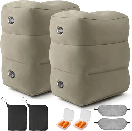 Vista 10 de Almohada inflable con reposapiés para viajes, altura ajustable, con máscara para los ojos y tapones para los oídos para niños y adultos en avión