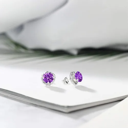Vista 97 de Gem Stone King Aretes de plata de ley 925 de 0.236 in con piedra natal redonda para mujer