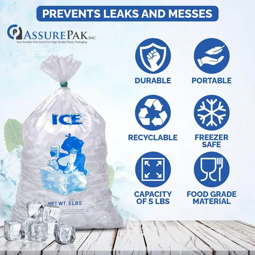 Vista 4 de Retail Bags Direct AssurePak 5LBICELDWF - Bolsas de hielo de 5 libras – 1000 bolsas de polietileno de polietileno de alta densidad - 9 x 18 pulgadas