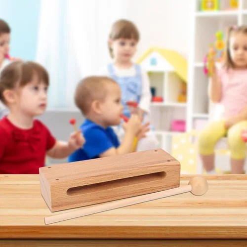 Vista 7 de Juego de 2 bloques de ritmo de madera maciza con mazo, instrumento musical de bloque de madera, bloques de ritmo de percusión, instrumentos