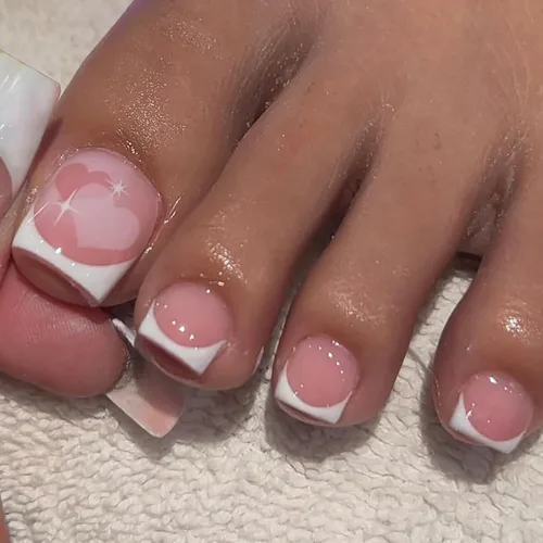 Vista 11 de Lindas uñas postizas a presión con punta francesa rosa, uñas postizas cuadradas de cobertura completa con diseños de dijes de lazo, uñas acrílicas