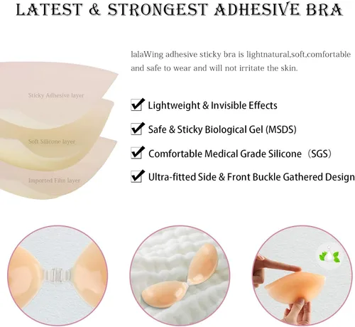 Vista 6 de lalaWing Adhesive Bra Strapless Sticky Invisible Push Up Silicone Bra for Women