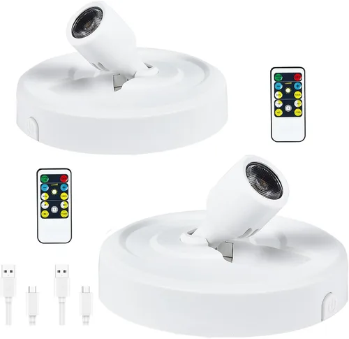 Vista 16 de Paquete de 2 Focos LED Inalámbricos a Batería para Cuadros, Luces de Disco con 2 Controles Remotos, Foco Adhesivo Regulable con Temporizador