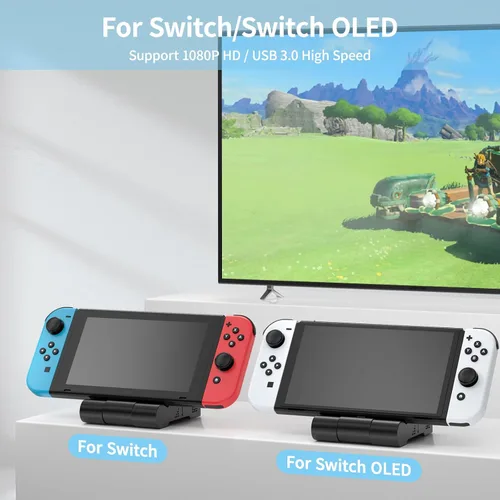Vista 3 de Younik Switch Dock para conmutador NSSwitch OLED, estación de acoplamiento de interruptor con puerto HDMI y USB 3.0, interruptor portátil de TV Dock