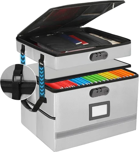 Vista 11 de EXLIFBAG Organizador de archivos, caja de archivos ignífuga con tapas, caja organizadora de documentos importante con cerradura, organizador