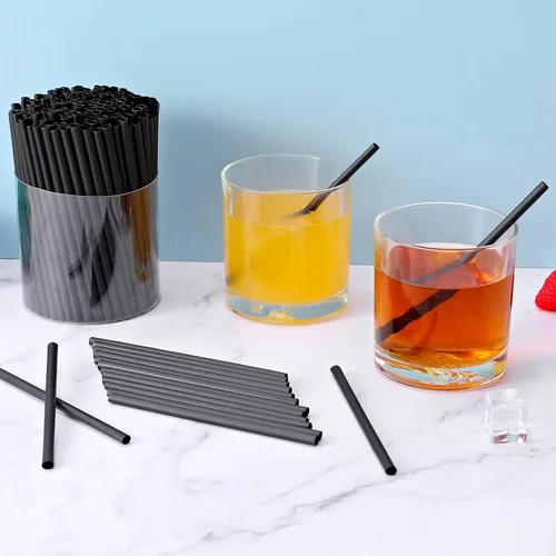 Vista 4 de 100 unidades de pajitas cortas biodegradables para cóctel en negro - 13 cm pajitas compostables desechables de PLA a base de plantas para bar