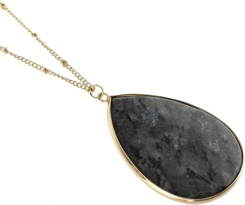 Vista 2 de RIAH FASHION Collar largo con colgante de piedra natural bohemia, dije bohemio en capas, lágrima, piedra ovalada en bruto, cuarzo mármol, Metal,
