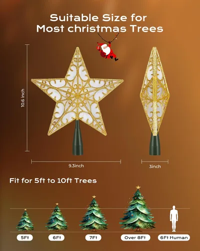 Vista 7 de Decoración para árbol de Navidad, estrella 3D con purpurina plateada, diseño hueco de metal, 10 lámparas integradas para interiores, oficina