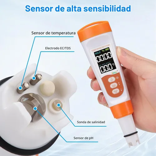 Vista 2 de hygger Probador de sal de piscina y medidor de pH, probador digital de agua de piscina 5 en 1, alta precisión Salinidad PH Temp EC y TDS Kit