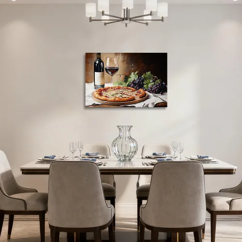 Vista 4 de YMXZHUANSH Arte de pared de vino, rosas, lienzo de cocina, cuadros de pizza y uva, impresiones de decoración de cocina para restaurante bar, 12 x 18