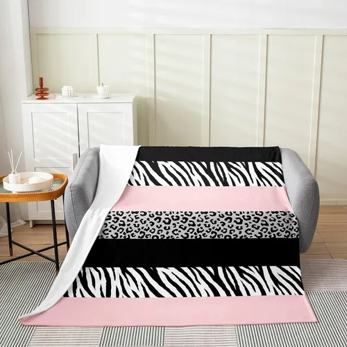 Vista 8 de Leopard Print Throw Blanket,40x50,African Wild Animal Skin Print Fleece Blanket for Teens Adults,Zebra Geometric Stripes Wildlife Tribal